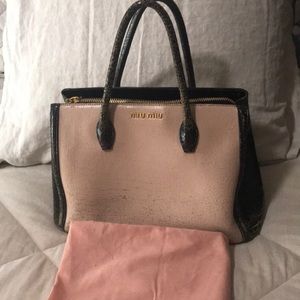 Miu Miu satchel handbag soft pink and black.